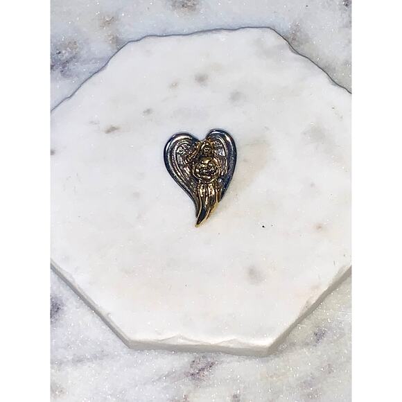 Vintage Gold Silver Tone Camco Guardian Angel Heart Lapel Pin - Picture 5 of 7